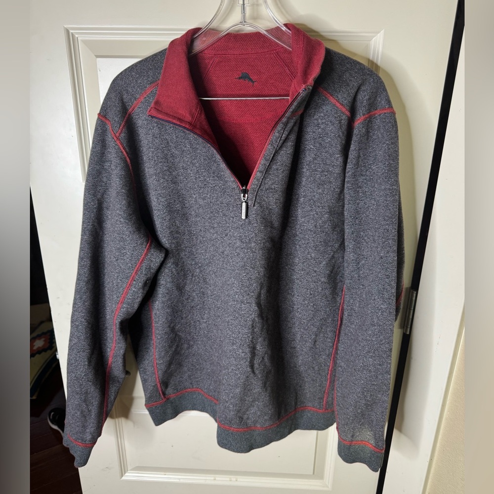 Tommy Bahama Reversible Men’s XL half-zip collared pullover red and gray